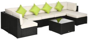 Outsunny 8 Pieces PE Rattan Corner Sofa Set, Outdoor Garden Furniture Set, Patio Wicker Sofa Seater w/ Cushion, Washable Cushion Cover, Black