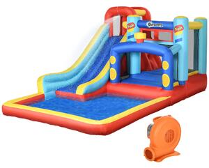 Outsunny 4 in 1 Bouncy Castle, with Slide, Pool, Trampoline, Climbing Wall, Blower - Multicoloured