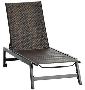 Outsunny Outdoor PE Rattan Sun Loungers, Patio Wicker Chaise Lounge Chair with 5-Position Backrest, Wheels for Sun Room, Garden, Poolside, Brown