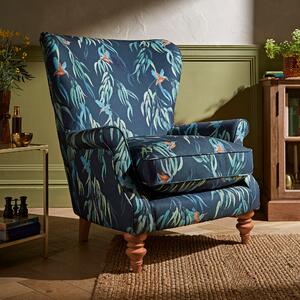 Charlbury Wing Chair Kingfisher Print Navy Blue/Green