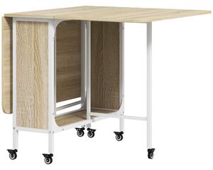HOMCOM Folding Kitchen Table w/ 6 Wheels and Storage Shelf, Mobile Drop Leaf Dining Table for Small Spaces, Folding Wood Tables, Natural Aosom UK