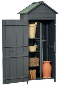 Outsunny 84 x 52 x 188cm Garden Cabinet with 4-Tier Shelves & Lockable Doors for Outdoor Garden Tool Storage, Grey Aosom UK