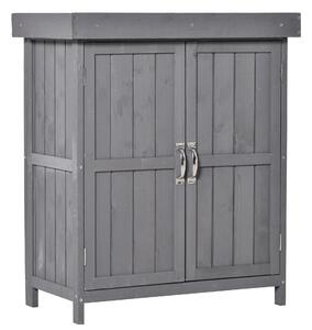 Outsunny Wooden Garden Storage Shed Tool Cabinet Organiser with Shelves, Two Doors,74 x 43 x 88cm, Grey