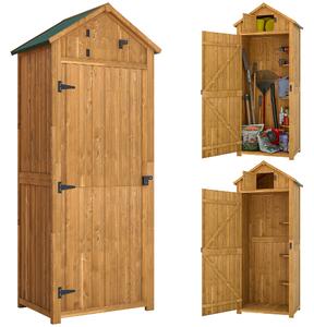 Outsunny Wooden Garden Storage Shed Vertical Tool Cabinet Organiser w/ Shelves, Lockable Door, 77 x 54.2 x 179 cm, Brown