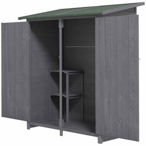 Outsunny Wooden Garden Storage Shed Lockable Tool Cabinet Organizer w/ Storage Table, Double Door, 139 x 75 x 160 cm, Grey
