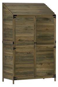 Outsunny Lean to Wooden Garden Shed, Garden Tool Storage Shed with Double Doors and Shelves, Outdoor Storage Cabinet for Patio Deck Garden, Green