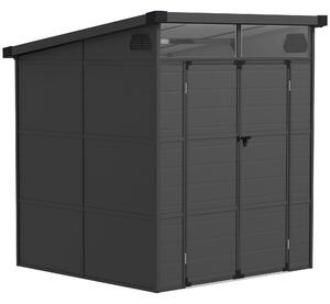 Outsunny 6 x 6ft Tool Cabinet with Latch Doors, Windows and Air Vents, Resin Tool Shed for Outdoor Tool Storage, Dark Grey Aosom UK