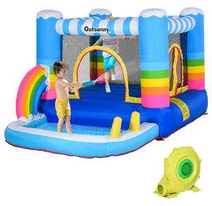 Outsunny Kids Bouncy Castle House Inflatable Trampoline Water Pool 2 in 1 with Blower for Kids Age 3-12 Rainbow Design 2.9 x 2 x 1.55m