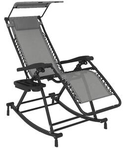 Outsunny Garden Rocking Chair Folding Recliner Outdoor Adjustable Sun Lounger Rocker Zero-Gravity Seat w/ Headrest Side Holder, Grey Aosom UK