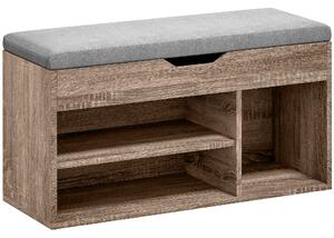 HOMCOM Shoes Cabinet Bench Hidden Storage Padded Seat Organiser Footwear Rack Hallway Grey Wood Grain