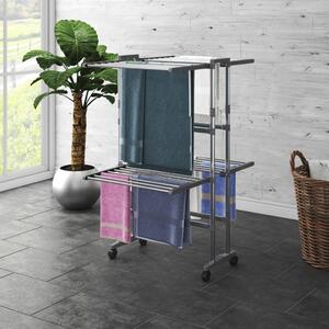 2-Tier Laundry Drying Rack with Wheels Silver 60x70x106 cm