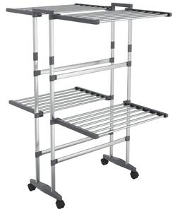 2-Tier Laundry Drying Rack with Wheels Silver 60x70x106 cm