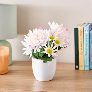 Artificial Floral Arrangement in White Ceramic Plant Pot