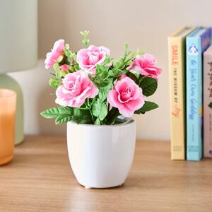 Artificial Pink Rose in White Ceramic Plant Pot