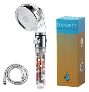 Showery® Eco-Flow: High Pressure Shower Head With Water Softening Filter, Ecoflow With STOP Button / With Shower Hose