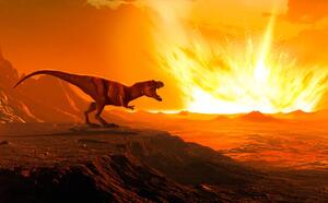 Art Print Tyrannosaurus observing asteroid impact, illustration, MARK GARLICK/SCIENCE PHOTO LIBRARY