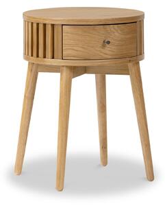 Shorwell Oak Slatted Round 1 Drawer Sofa Side Table | Roseland
