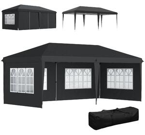 Outsunny 3 x 6m Gazebo Lightweight with Carry Bag, Height Adjustable Marquee Party Tent, Accessories Included, Black Aosom UK