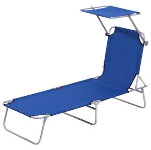 Outsunny Folding Recliner: Adjustable Sun Lounger with Sunshade, Beach & Garden Relaxation, Azure Blue Aosom UK