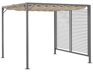Outsunny 2.8m x 3m Retractable Metal Frame Outdoor Garden Pergola Beige