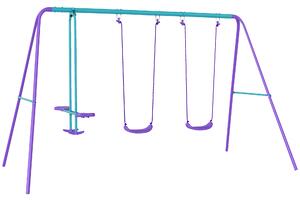 Outsunny Height Adjustable Metal Swing Set with Glider, Two Swing Seats and Adjustable Height, Outdoor Heavy Duty A-Frame