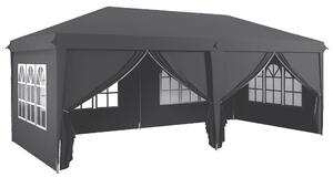 Outsunny 3 x 6m Metal Frame Gazebo, Portable Pop Up Canopy Tent with Sidewalls, Windows & Storage Bag, Grey Aosom UK