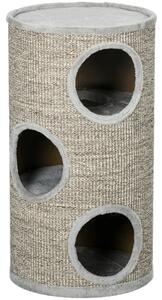 PawHut Cat Tree Barrel, Kitten Climbing Tower, Indoor Sisal Covered, Cosy Platform, Light Grey Aosom UK