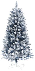 HOMCOM 5ft Flocked Artificial Christmas Tree with 450 Snow Frosted Tips, Metal Stand, Snowy Hinged Xmas Tree, Blue Aosom UK