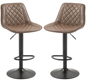 HOMCOM Bar Stools Set of 2, Retro Adjustable Kitchen Stool, Swivel PU Leather Upholstered Bar Chairs with Back, Footrest and Steel Base, Brown