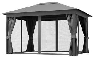 Outsunny 4 x 3(m) Patio Gazebo Canopy, with Vented Roof, Netting, Curtains, Aluminium Frame, Grey