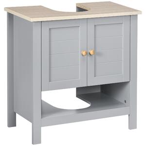 Kleankin Bathroom Vanity Unit Under Sink Cabinet, Pedestal Design, Storage Cupboard with Adjustable Shelf, Grey. Aosom UK