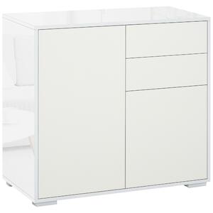 HOMCOM Push-Open Cabinet with 2 Drawer 2 Door Storage Cabinet for Home Office White
