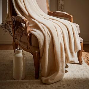 Dunelm White & Brown Silky Soft Faux Fur Recycled Throw 130x180cm White Sand