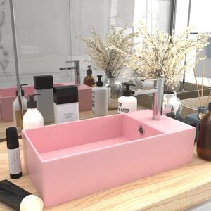 Bathroom Sink with Overflow Ceramic Matt Pink