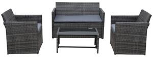 Outsunny 4-Seater Rattan Garden Furniture Sofa Set Outdoor Patio Wicker Weave 2-seater Bench Chairs & Coffee Table, Grey