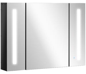 Kleankin LED Bathroom Cabinet with Mirror, Wall Mounted Dimmable Storage Organiser with 3 Mirrored Doors and Adjustable Shelves