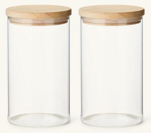 Jars with lid 2-pack - Glass/oak. 800 ml. 2 pcs. - Clear - Søstrene Grene