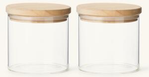 Jars with lid 2-pack - Glass/oak. 425 ml. 2 pcs. - Clear - Søstrene Grene