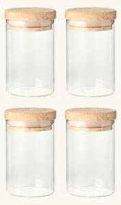 Jars with lid 4-pack - Glass/oak wood. 5.5 x 9 cm. 150 ml. 4 pcs. - Clear - Søstrene Grene