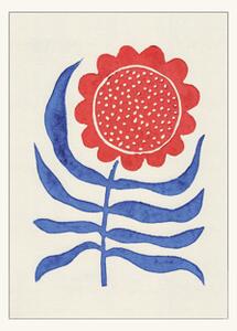 Poster Red Flower / Lino Print A3 - Alisa Galitsyna. - Tomato Red - Poster and Frame