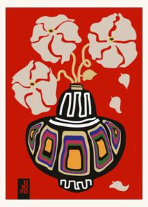 Poster Ukiyo Vase Flower Rainbow Red 50 x 70 - Frances Collett. - Brick Red - Poster and Frame