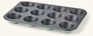 Muffin tray - Metal. 25.5 x 36.5 x 4 cm. 12 cups. - Dusty Green - Søstrene Grene