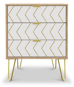 Mila White 3 Drawer Bedroom Chest with Gold Hairpin Legs Scandi Nightstand for Bedroom | Roseland Furniture