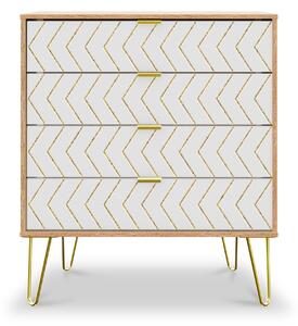 Mila White 4 Drawer Chest with Gold Hairpin Legs Scandi Storage Cabinet for Bedroom | Roseland Furniture