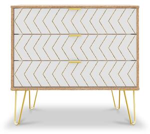 Mila White 3 Drawer Chest with Gold Hairpin Legs Scandi Storage Cabinet for Bedroom | Roseland Furniture