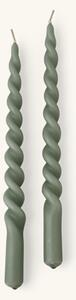 Twisted candles 28 cm - Paraffin wax. 28 x 2.2 cm. 2 pcs. - Moss Green - Søstrene Grene