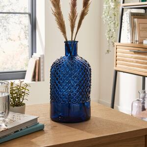 Retro Diamond Bottle Vase 22cm Navy (Blue)