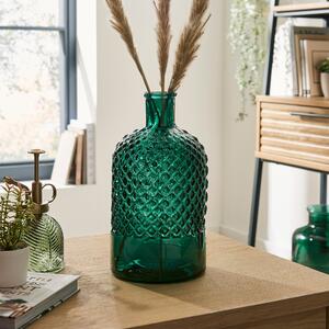 Retro Diamond Bottle Vase 22cm Green