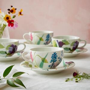 Portmeirion Set of 4 Water Garden Breakfast Cup & Saucers MultiColoured