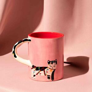 Raspberry Blossom Cat Mug with 3D Handle Pink